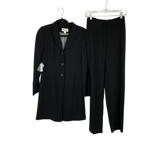 Vintage Barami Pant Suit Womens Sz 2 Black Longline Blazer Straight Leg Pant NEW